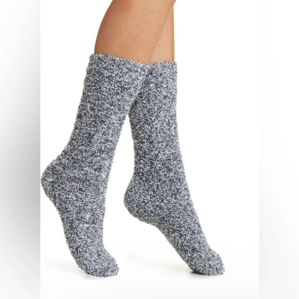 NWT Barefoot Dreams Cozy Chic heathered smokey blue sock - blue/white